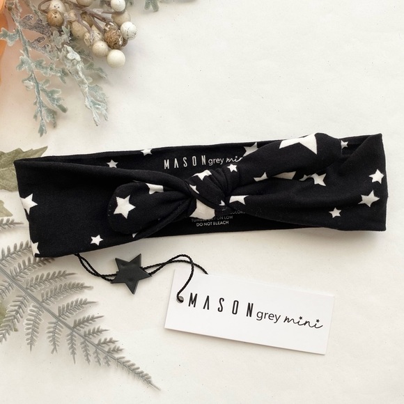 Mason Grey Mini Star Knot Headband in Black & White | Baby Head Wrap - Picture 1 of 4